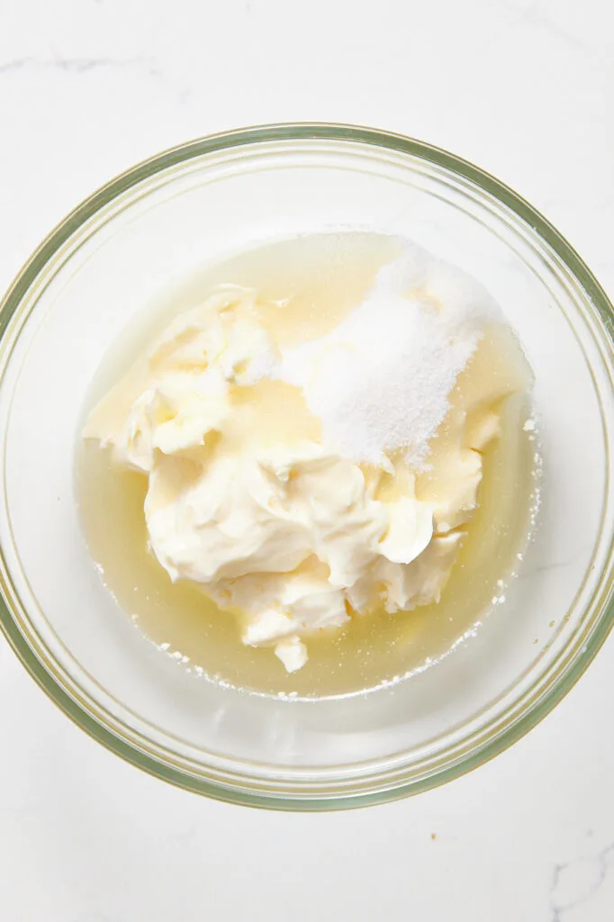 Dressing ingredients in a small mixing bowl