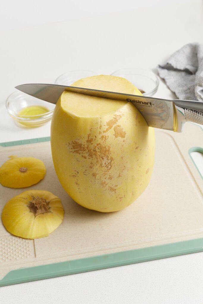 Cutting the squash in half